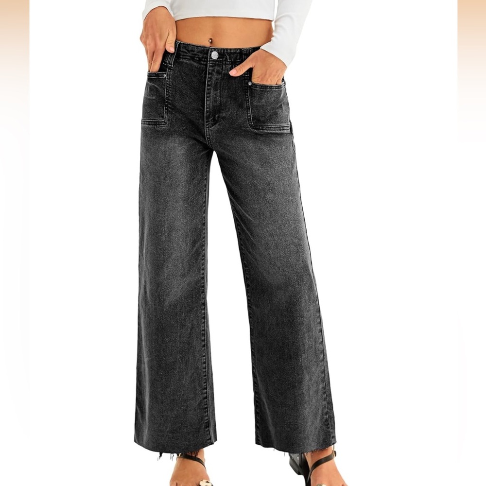 Cicy Bell Cropped Trendy Wide-Leg Jeans